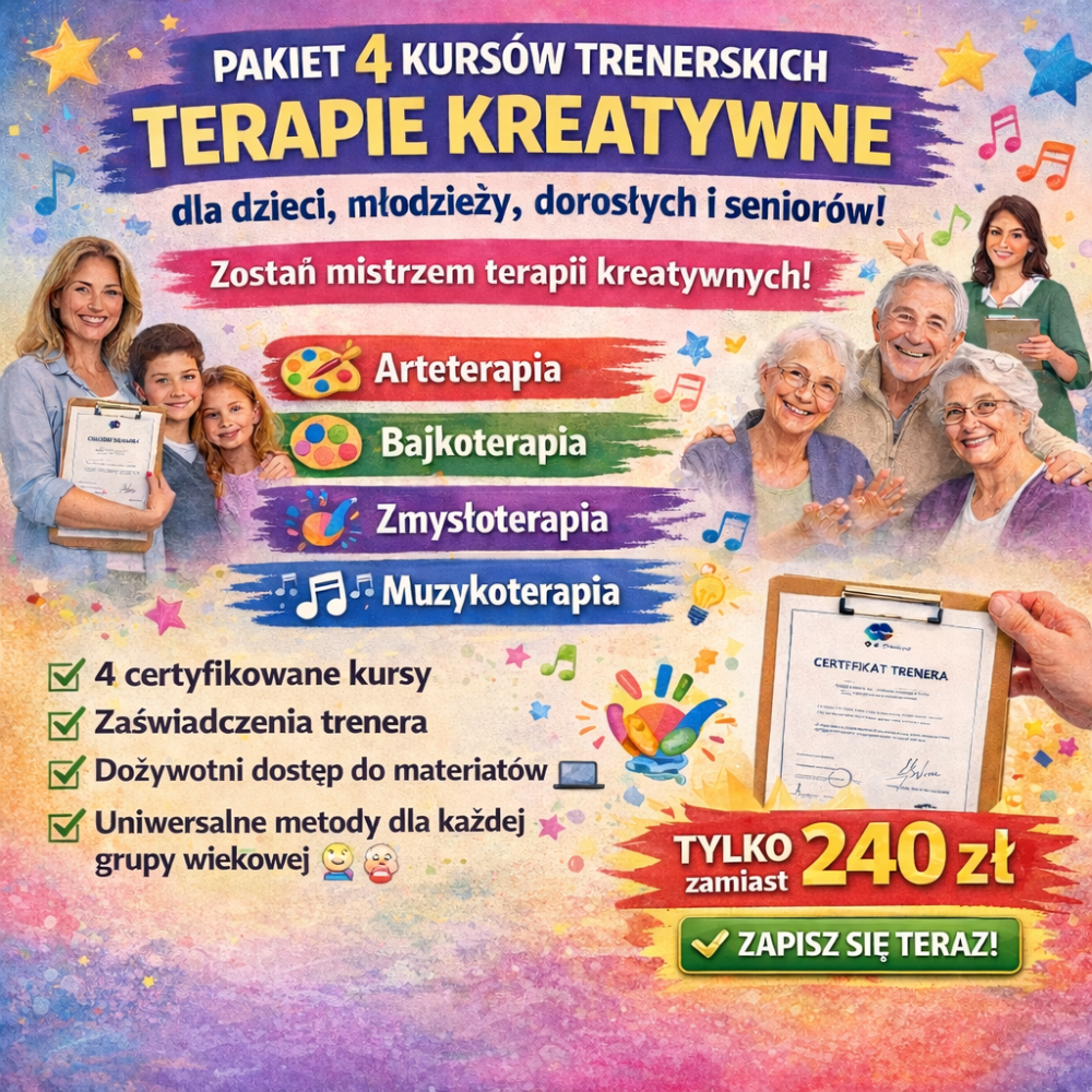 PAKIET 4 KURSÓW TRENERSKICH - TERAPIE KREATYWNE DLA DZIECI